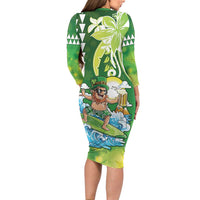 Hawaii Saint Patrick's Day Family Matching Long Sleeve Bodycon Dress and Hawaiian Shirt Funny Surfing Leprechaun LT05 - Polynesian Pride