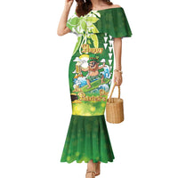 Hawaii Saint Patrick's Day Family Matching Mermaid Dress and Hawaiian Shirt Funny Surfing Leprechaun LT05 Mom's Dress Green - Polynesian Pride