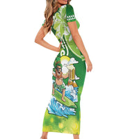 Hawaii Saint Patrick's Day Family Matching Short Sleeve Bodycon Dress and Hawaiian Shirt Funny Surfing Leprechaun LT05 - Polynesian Pride