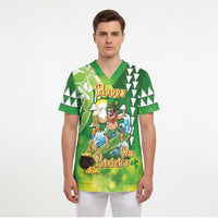 Hawaii Saint Patrick's Day Scrub Top Funny Surfing Leprechaun - Polynesian Pride