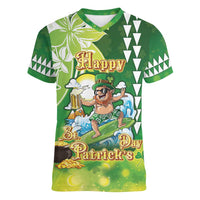 Hawaii Saint Patrick's Day Women V-Neck T-Shirt Funny Surfing Leprechaun