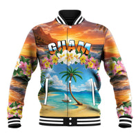 Guam Baseball Jacket Eternal Summer Sunset Beach