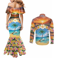 Guam Couples Matching Mermaid Dress and Long Sleeve Button Shirt Eternal Summer Sunset Beach