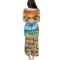 Guam Family Matching Puletasi and Hawaiian Shirt Eternal Summer Sunset Beach