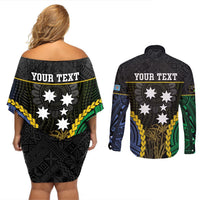 Personalised South Sea Islanders And Fiji Couples Matching Off Shoulder Short Dress and Long Sleeve Button Shirt Kanakas Fijian Tapa Pattern LT05 - Polynesian Pride
