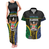 Personalised South Sea Islanders And Fiji Couples Matching Tank Maxi Dress and Hawaiian Shirt Kanakas Fijian Tapa Pattern LT05 Black - Polynesian Pride