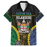 Personalised South Sea Islanders And Fiji Family Matching Off Shoulder Short Dress and Hawaiian Shirt Kanakas Fijian Tapa Pattern LT05 Dad's Shirt - Short Sleeve Black - Polynesian Pride