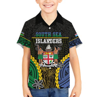 Personalised South Sea Islanders And Fiji Family Matching Short Sleeve Bodycon Dress and Hawaiian Shirt Kanakas Fijian Tapa Pattern LT05 Son's Shirt Black - Polynesian Pride