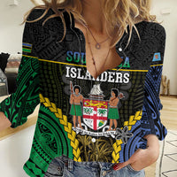 Personalised South Sea Islanders And Fiji Women Casual Shirt Kanakas Fijian Tapa Pattern LT05 Female Black - Polynesian Pride