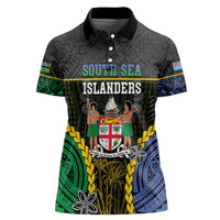 Personalised South Sea Islanders And Fiji Women Polo Shirt Kanakas Fijian Tapa Pattern LT05 Female Black - Polynesian Pride