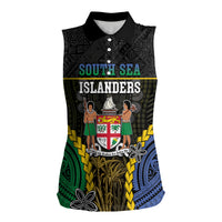 Personalised South Sea Islanders And Fiji Women Sleeveless Polo Shirt Kanakas Fijian Tapa Pattern LT05 Female Black - Polynesian Pride