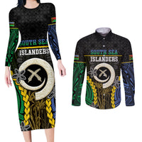Personalised South Sea Islanders And Vanuatu Couples Matching Long Sleeve Bodycon Dress and Long Sleeve Button Shirt Kanakas Sand Drawing Pattern