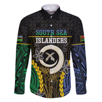 Personalised South Sea Islanders And Vanuatu Family Matching Off Shoulder Short Dress and Hawaiian Shirt Kanakas Sand Drawing Pattern LT05 Dad's Shirt - Long Sleeve Black - Polynesian Pride