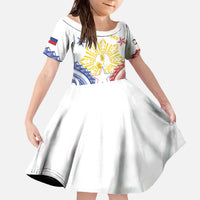 Philippines Family Matching Off The Shoulder Long Sleeve Dress and Hawaiian Shirt Katipunan Andres Bonifacio LT05 Daughter's Dress White - Polynesian Pride