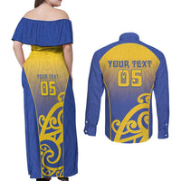 Custom James Cook High School Couples Matching Off Shoulder Maxi Dress and Long Sleeve Button Shirt Maori Koru Pattern