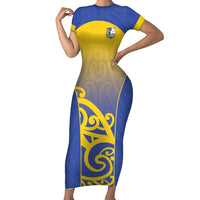 Custom James Cook High School Short Sleeve Bodycon Dress Maori Koru Pattern