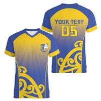 Custom James Cook High School Women V-Neck T-Shirt Maori Koru Pattern