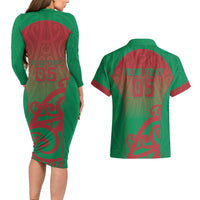 Custom Onehunga High School Couples Matching Long Sleeve Bodycon Dress and Hawaiian Shirt Maori Koru Pattern