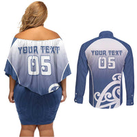 Custom New Zealand Aotea College Couples Matching Off Shoulder Short Dress and Long Sleeve Button Shirt Maori Koru Pattern