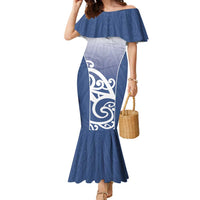 Custom New Zealand Aotea College Family Matching Mermaid Dress and Hawaiian Shirt Maori Koru Pattern LT05 Mom's Dress Blue - Polynesian Pride