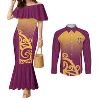 Custom Waiuku College Couples Matching Mermaid Dress and Long Sleeve Button Shirt Maori Koru Pattern