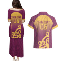 Custom Waiuku College Couples Matching Puletasi and Hawaiian Shirt Maori Koru Pattern LT05 - Polynesian Pride