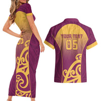 Custom Waiuku College Couples Matching Short Sleeve Bodycon Dress and Hawaiian Shirt Maori Koru Pattern LT05 - Polynesian Pride