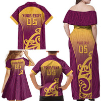Custom Waiuku College Family Matching Off Shoulder Maxi Dress and Hawaiian Shirt Maori Koru Pattern