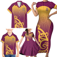 Custom Waiuku College Family Matching Short Sleeve Bodycon Dress and Hawaiian Shirt Maori Koru Pattern