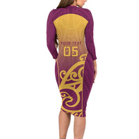 Custom Waiuku College Long Sleeve Bodycon Dress Maori Koru Pattern