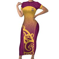 Custom Waiuku College Short Sleeve Bodycon Dress Maori Koru Pattern
