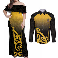 Custom Motueka High School Couples Matching Off Shoulder Maxi Dress and Long Sleeve Button Shirt Maori Koru Pattern