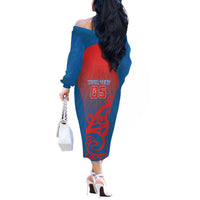 Custom St Joseph's Maori Girls' College Off The Shoulder Long Sleeve Dress Maori Koru Pattern