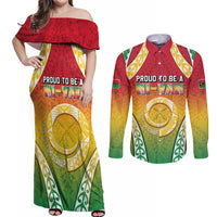 Personalised Vanuatu Couples Matching Off Shoulder Maxi Dress and Long Sleeve Button Shirt Proud To Be A Ni-Van With Tribal Pattern