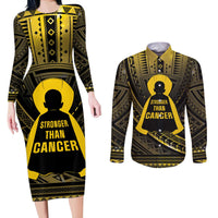 Personalised Polynesia Childhood Cancer Awareness Couples Matching Long Sleeve Bodycon Dress and Long Sleeve Button Shirt You Are Stronger Than Cancer