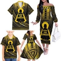 Personalised Polynesia Childhood Cancer Awareness Family Matching Off The Shoulder Long Sleeve Dress and Hawaiian Shirt You Are Stronger Than Cancer LT05 - Polynesian Pride