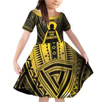 Personalised Polynesia Childhood Cancer Awareness Family Matching Off Shoulder Short Dress and Hawaiian Shirt You Are Stronger Than Cancer LT05 Daughter's Dress Black - Polynesian Pride