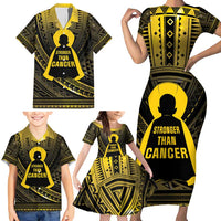 Personalised Polynesia Childhood Cancer Awareness Family Matching Short Sleeve Bodycon Dress and Hawaiian Shirt You Are Stronger Than Cancer LT05 - Polynesian Pride
