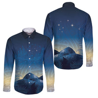 New Zealand Matariki Family Matching Off Shoulder Maxi Dress and Hawaiian Shirt Maori Waka With Silver Fern LT05 Dad's Shirt - Long Sleeve Navy - Polynesian Pride