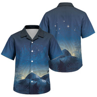 New Zealand Matariki Family Matching Off Shoulder Maxi Dress and Hawaiian Shirt Maori Waka With Silver Fern LT05 Son's Shirt Navy - Polynesian Pride