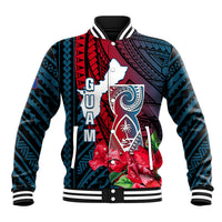 Guam Baseball Jacket Latte Stone Mix Bougainvillea Polynesian Pattern LT05 Unisex Blue - Polynesian Pride