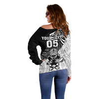 Custom New Zealand Fern Rugby Off Shoulder Sweater World Cup 2023 Go Aotearoa Maori Pattern LT05 - Polynesian Pride