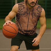 Polynesian Tattoo Inspired Cosplay Costume Sleeveless Zip Hoodie Tribal Warrior - Polynesian Pride