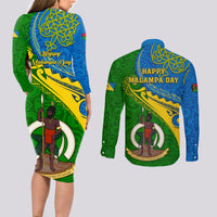 malampa-day-couples-matching-long-sleeve-bodycon-dress-and-long-sleeve-button-shirts-sand-drawing-vanuatuan-pattern