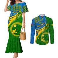malampa-day-couples-matching-mermaid-dress-and-long-sleeve-button-shirts-sand-drawing-vanuatuan-pattern