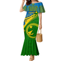Malampa Day Mermaid Dress Sand Drawing Vanuatuan Pattern LT05 Women Green - Polynesian Pride