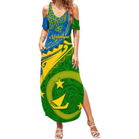 Malampa Day Summer Maxi Dress Sand Drawing Vanuatuan Pattern LT05 Women Green - Polynesian Pride
