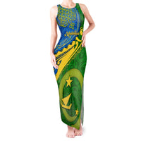 Malampa Day Tank Maxi Dress Sand Drawing Vanuatuan Pattern LT05 Women Green - Polynesian Pride