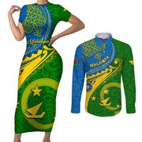 personalized-malampa-day-couples-matching-short-sleeve-bodycon-dress-and-long-sleeve-button-shirts-sand-drawing-vanuatuan-pattern