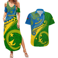 Personalized Malampa Day Couples Matching Summer Maxi Dress and Hawaiian Shirt Sand Drawing Vanuatuan Pattern LT05 Green - Polynesian Pride